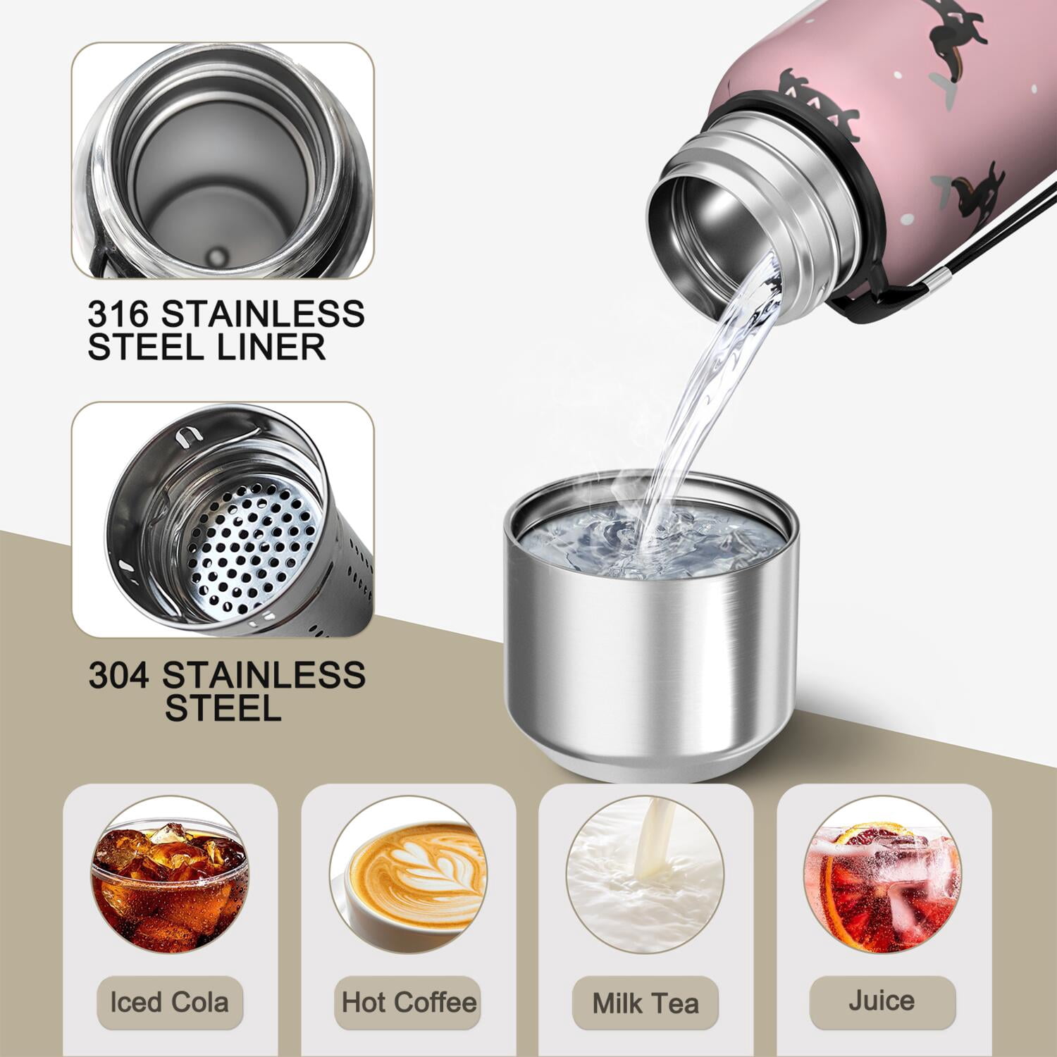 20 Oz Cute Cartoon Dachshund Coffee Tumbler Double Wall Insulated Stainless Steel Water Bottle | Metal Reusable Thermoses Flask with Cup Cap | Leak & Sweat Proof with Anti-Dust Lid