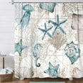 thumbnail image 3 of Nautical Coastal Shower Curtain,Blue White Beach Ocean Theme Bathroom Curtain,Seashell Starfish Coral Jellyfish Seahorse Fabric Bathtub Curtain,with Hooks,69X70 in, 3 of 4