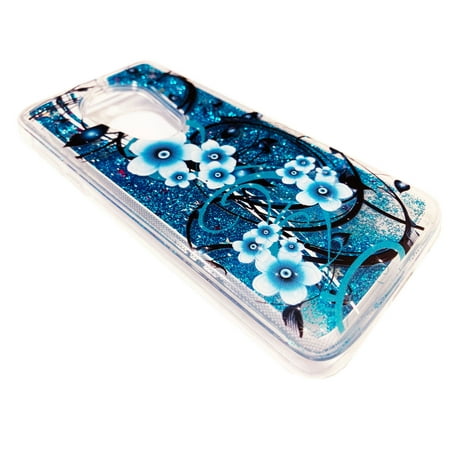 For Motorola Moto E5 XT1920DL 5.7" / G6 Play / G6 Forge Liquid Cover Phone Case - Aqua Teal Flower
