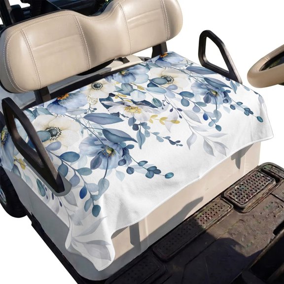 Golf Cart Seat Cover White Floral Club Car Golf Cart Seat Covers Soft Absorbent Golfcart Towel Blanket Blue Eucalyptus Leaves Golf Seat Covers for Cart Decor Fits 2 & 4 Passenger 51"x31"