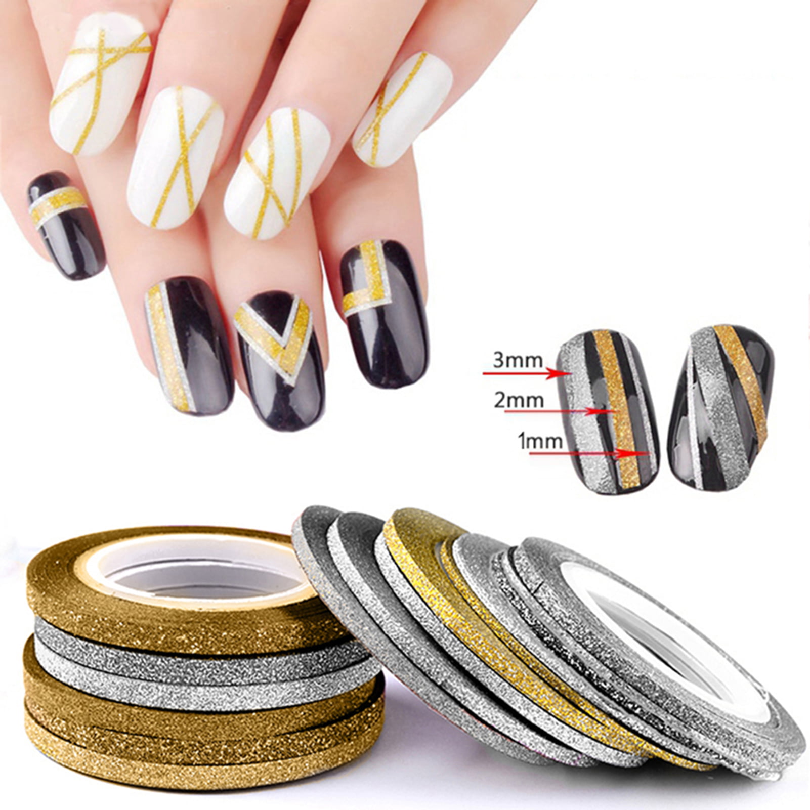 Funie 6Pcs/Set Nail Striping Tape Glitter Self Adhesive Sticker Nail Art  Decoration Sticker for Fingernail | Walmart Canada