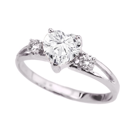 Sterling Silver Clear Cubic Zirconia April Birthstone Heart Ring (Size 7)
