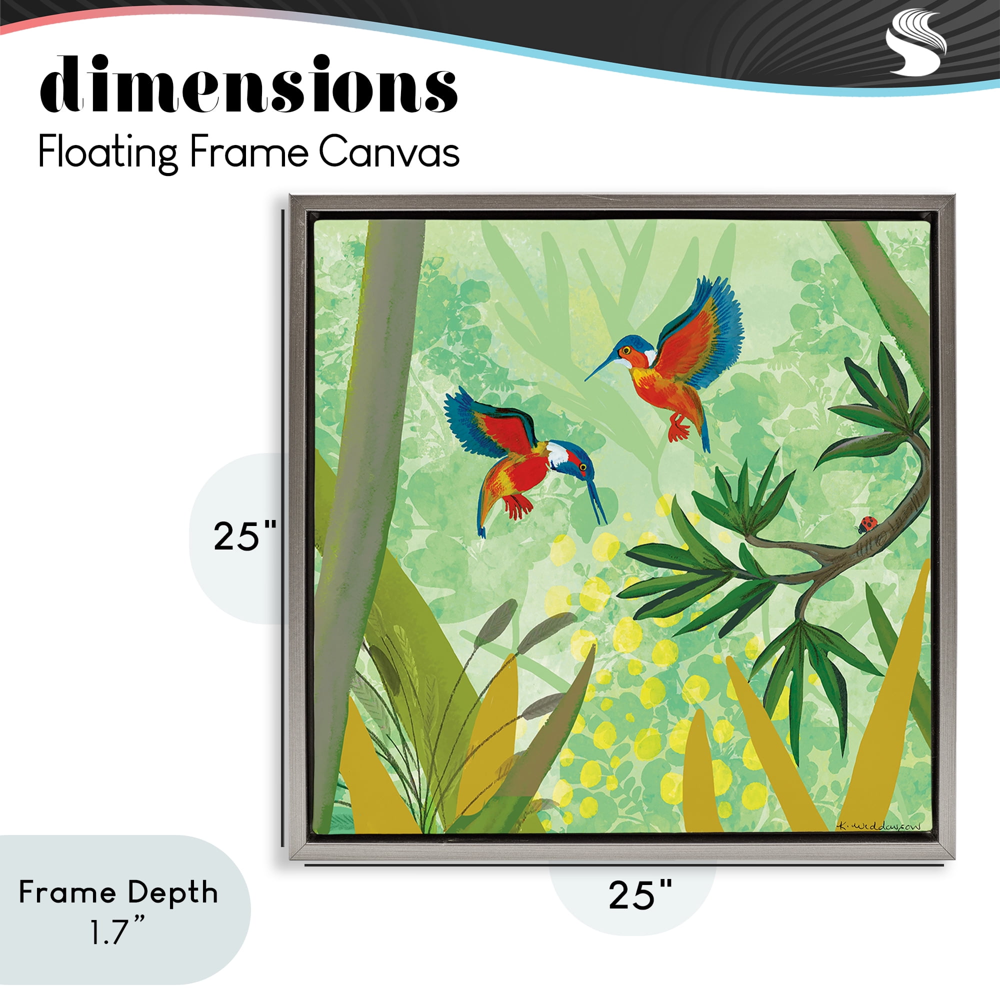 Stupell Industries Kingfishers in Jungle Branches Gray Framed Floater Canvas Wall Art, design by Kay Widdowson