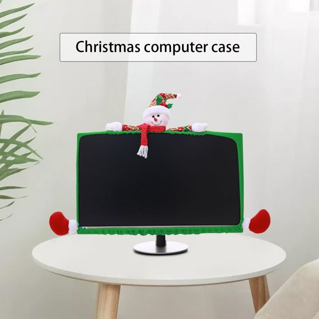 SuoKom 1 Pack Christmas Computer Monitor Border Cover TV Monitor Cover Elastic Laptop Computer Cover For Xmas Home Office Computer Decoration Computer Covers On Clearance