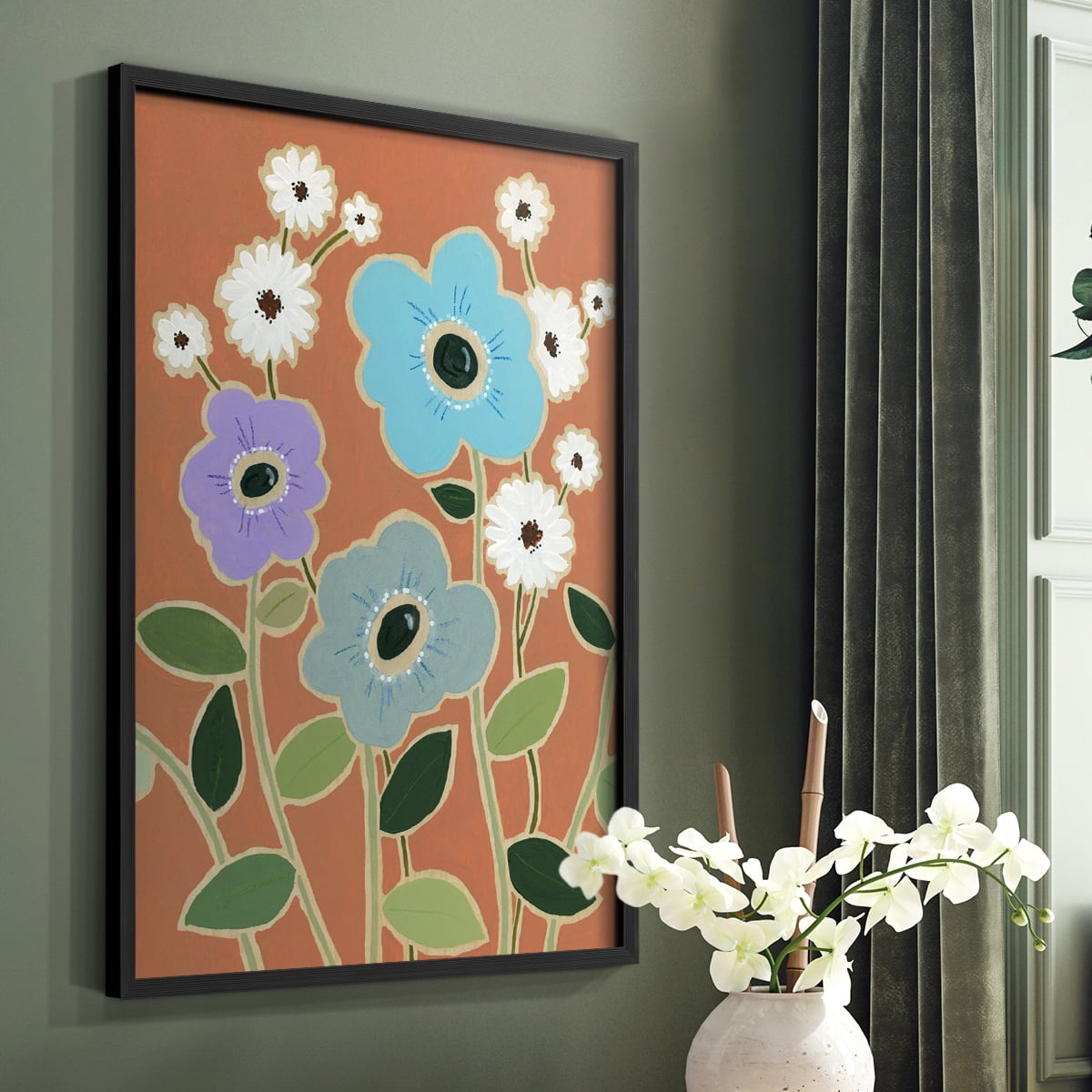 Woodblock Floral IV Framed Print - Solid Wood in Single Picture Frame Solid Wood 2 Framed Print