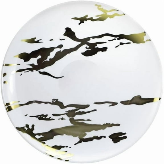 10.5 inch White Plastic Round Dinner Plate Marble Gold Design – Elegant Disposable Tableware for Weddings Parties and Events – Durable Stylish and Reusable Design – Perfect for Catering Buffets (10)