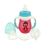 Glass Baby Bottle | Silicone Coated Glass Bottle, Sippy Spout, Straw Cup | Anticolic Silicone Nipple, Removable Handle | Baby Gift Set | 6oz /180ml (Pink/Blue)