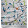 thumbnail image 1 of Soimoi Velvet Fabric Fish,Coral & Starfish Ocean Fabric Prints by Yard 58 Inch Wide, 1 of 1