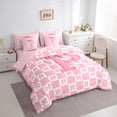 thumbnail image 3 of jejeloiu Bowknot Monogrammed P 7pcs Bedding Comforter Set,Modern Geometric Checkered Queen Bedding Sets For Girls Teens Reversible, 3 of 8