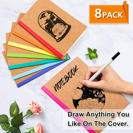 8.3x5.5 feela 8 Pack Composition Notebooks Bulk, Kraft Cover Lined Blank College Ruled Composition Travel Journals with Rainbow Spines For Women Students Business, 60 Pages, 8.3”x 5.5”, A5, 8 Colors