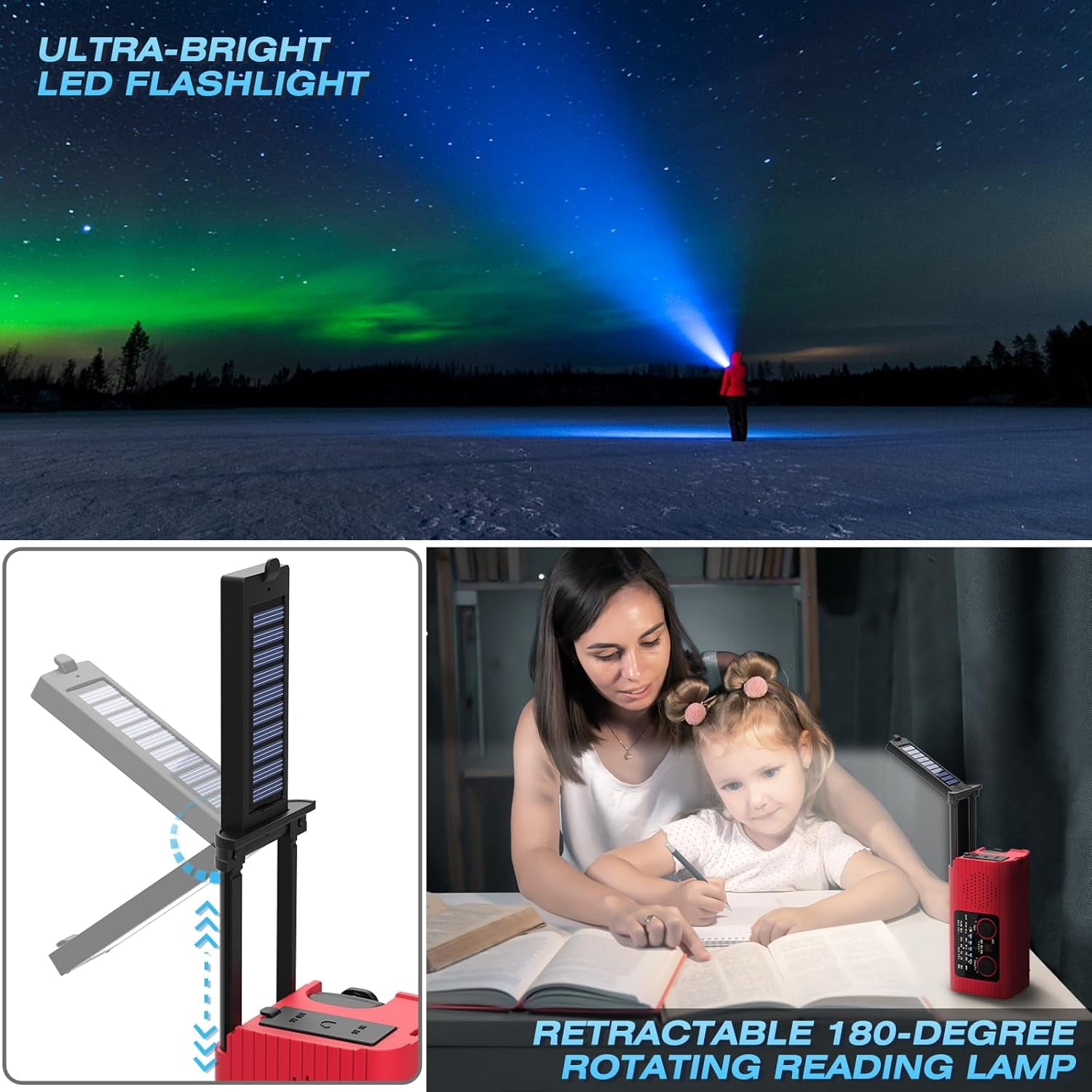 Emergency Radio, 4000mAh Solar Hand Crank Weather Radio for Hurricane Season, NOAA AM/FM Portable Radio with Phone Charger, LED Flashlight & Reading Lamp, SOS Alarm, Survival Gear for Home Power Outa