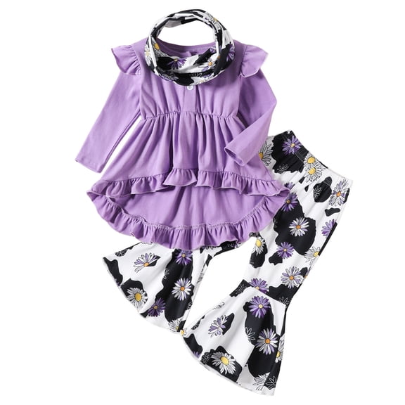 Emitonse Baby Toddler Girls Fall Outfit Toddler Baby Girls Long Sleeve Solid Tops Pants 2PCS Outfits Clothes Set For Children Clothes Purple,Size 6-12 Months