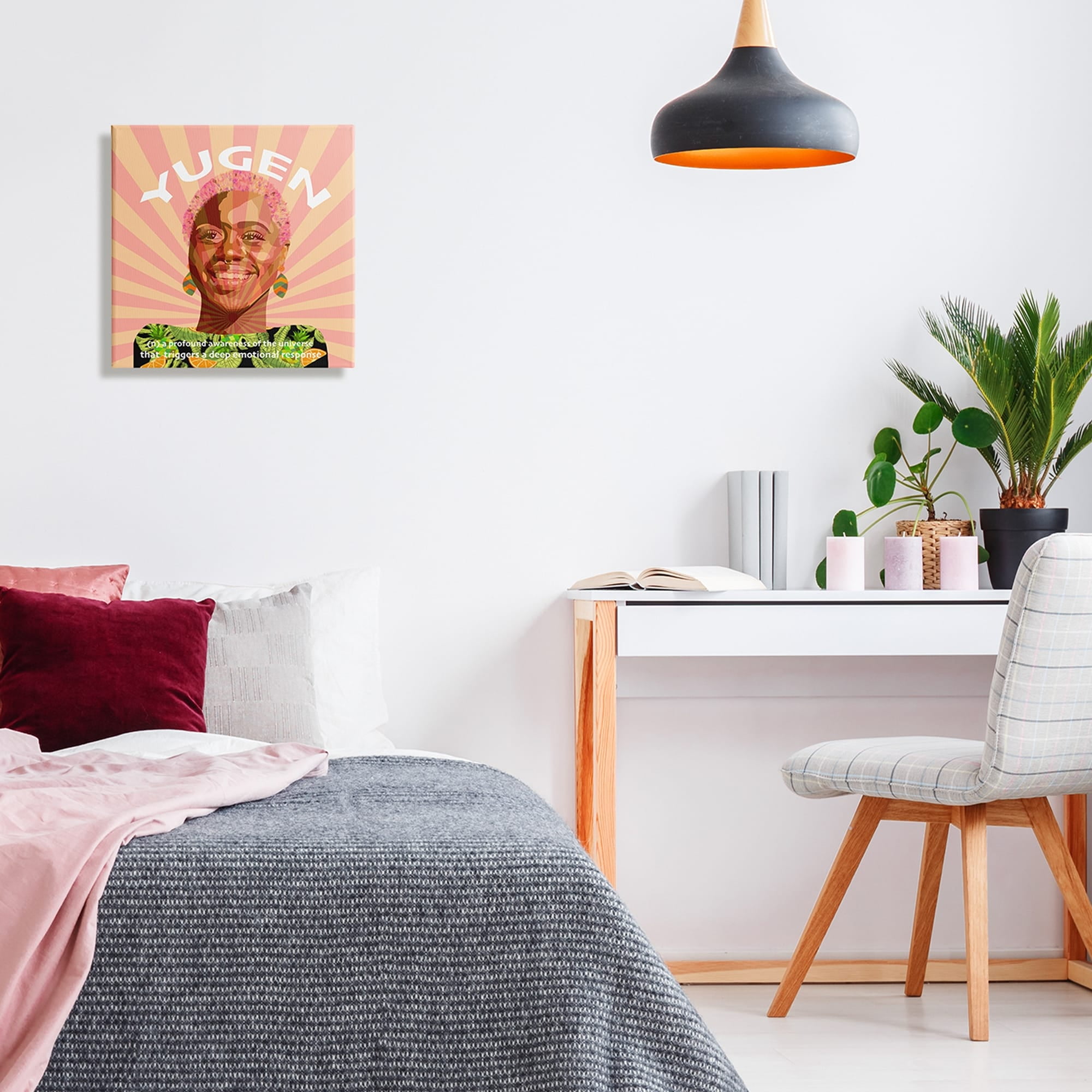 Stupell Industries Yugen Definition Text Smiling Woman Floral Stripes Graphic Art Gallery-Wrapped Canvas Print Wall Art, 17x17, by Lynnda Rakos