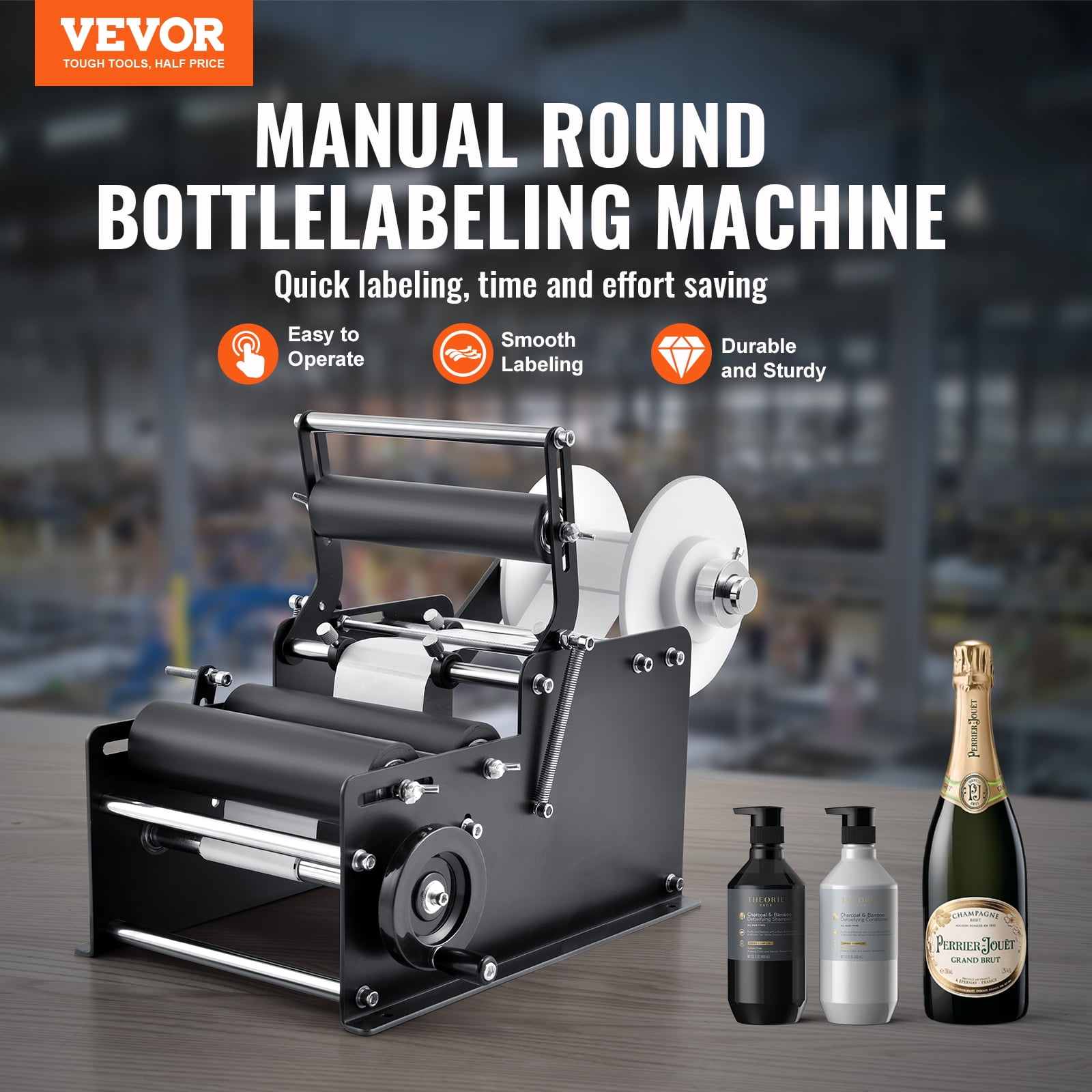 KFFKFF Manual Round Bottle Labeling Machine Label Applicator 15-20 Bottles/min