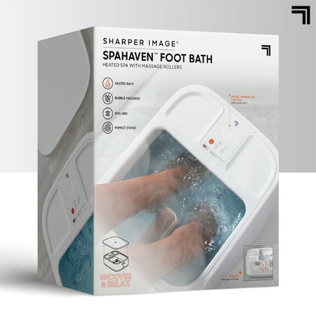 Sharper Image - Hydro Spa Plus Foot Bath Massager, Heated with Rollers and LCD Display - White