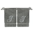 thumbnail image 2 of Monogrammed Hand Towel, Personalized Gift, 16 x 30 Inches - Set of 2 - Silver Embroidered Towel - Extra Absorbent 100% Turkish Cotton- Soft Terry Finish - for Bathroom, Kitchen and Spa- Script I Gray, 2 of 3