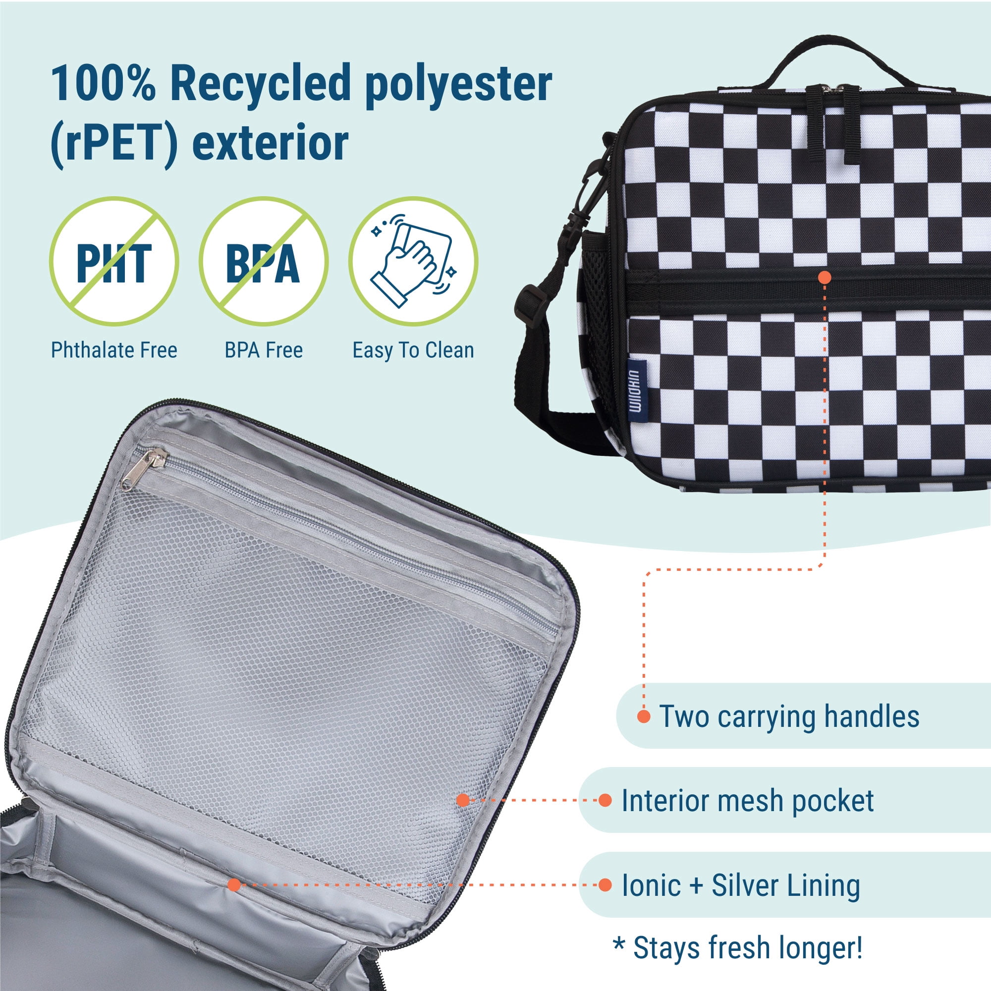 Wildkin Kids Black and White Checkered Eco Lunch Box