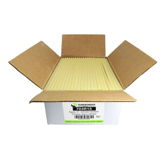 703R15 Very Fast Set Packaging Hot Melt Glue Sticks - 7/16" x 15" | 25 lb Box