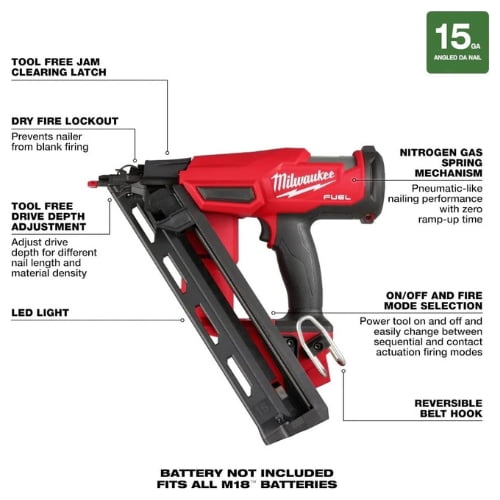 Milwaukee 2839-20 18V Cordless Gen II 15 Gauge Angled Finish Nailer (Tool Only)