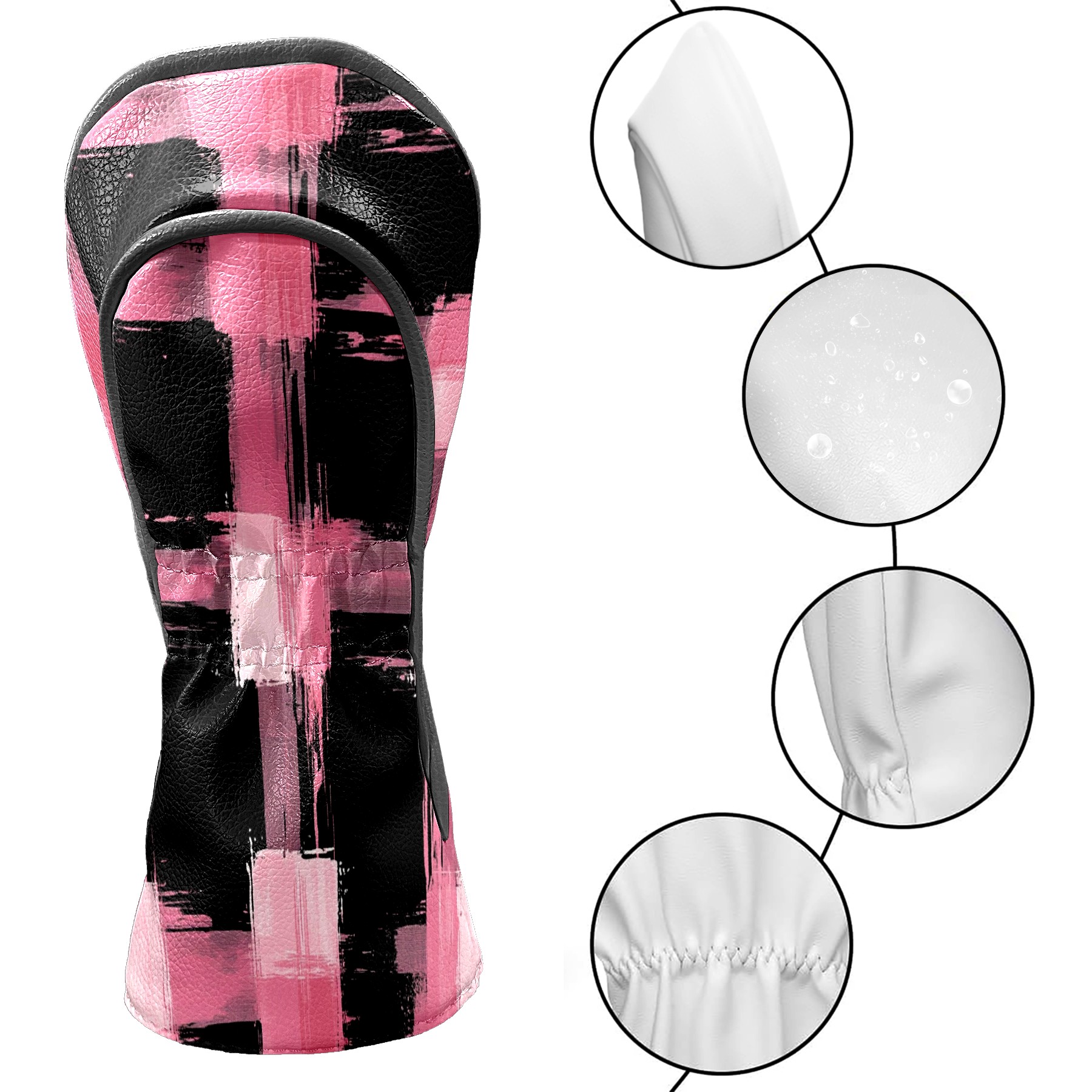 Golf Club Covers PU Leather Waterproof Head Covers for Fairway Woods Hybrids Gradient Grid
