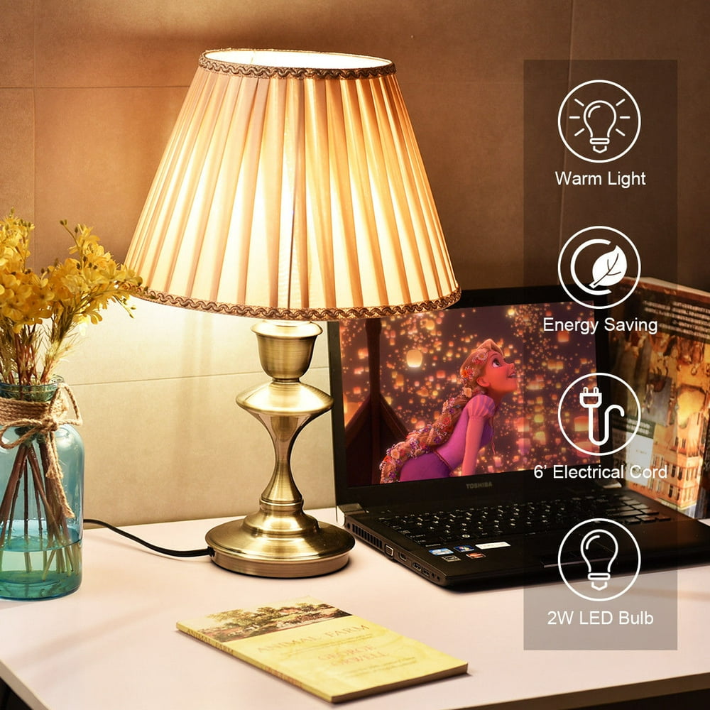 Goplus 13'' Antique Brass Bedside Table Lamp w/ LED Bulb Champagne