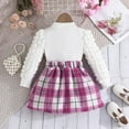 thumbnail image 4 of Mercatoo Toddler Girl's Fall Outfit Bubble Sleeve Ribbing Tops Plaid Half Body Skirt Set Girls Winter Clothes 2 to 3 Year, 4 of 9