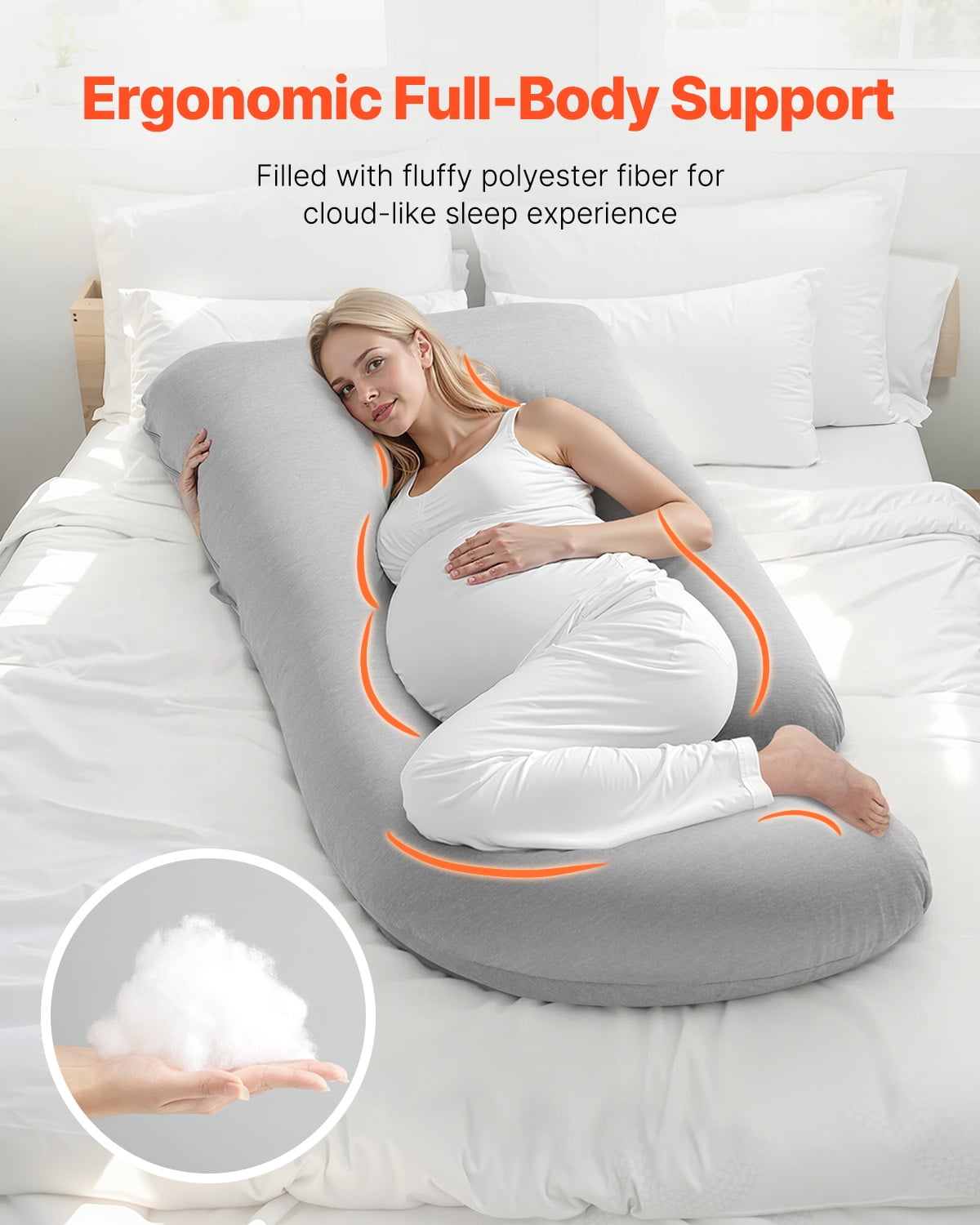 VEVOR Pregnancy Pillow, G-Shaped Maternity Pillow for Sleeping, Full-Body Support Pillow with Removable & Washable Cover, Soft and Breathable Pregnancy Body Pillows for Back, Belly, Hips
