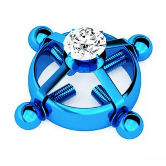 HOOUN 1pc Nipple Rings Adjustable Screw Non-Piercing Fake Piercing Fashion Jewelry-Blue