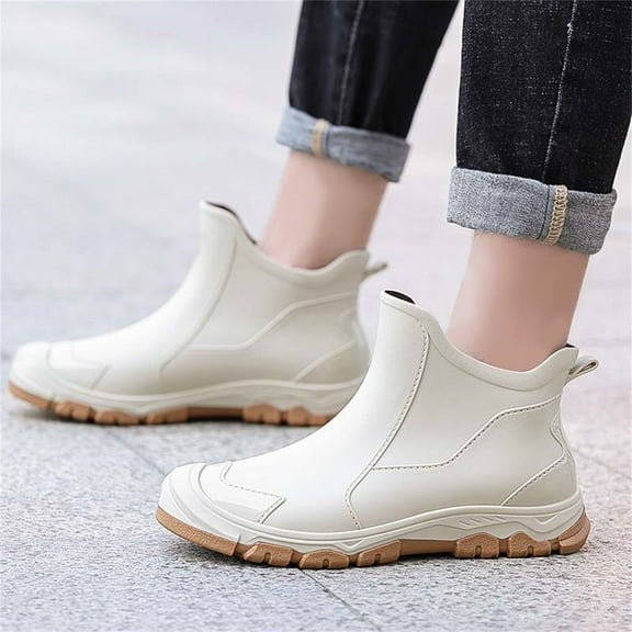 LIJCC Men Women's Ankle Rain Boots Rubber Outdoor Work Boots Mid Heel Chelsea Booties Lightweight Waterproof Non-Slip Platform Lug Sole Short Garden Hiking Water Shoes