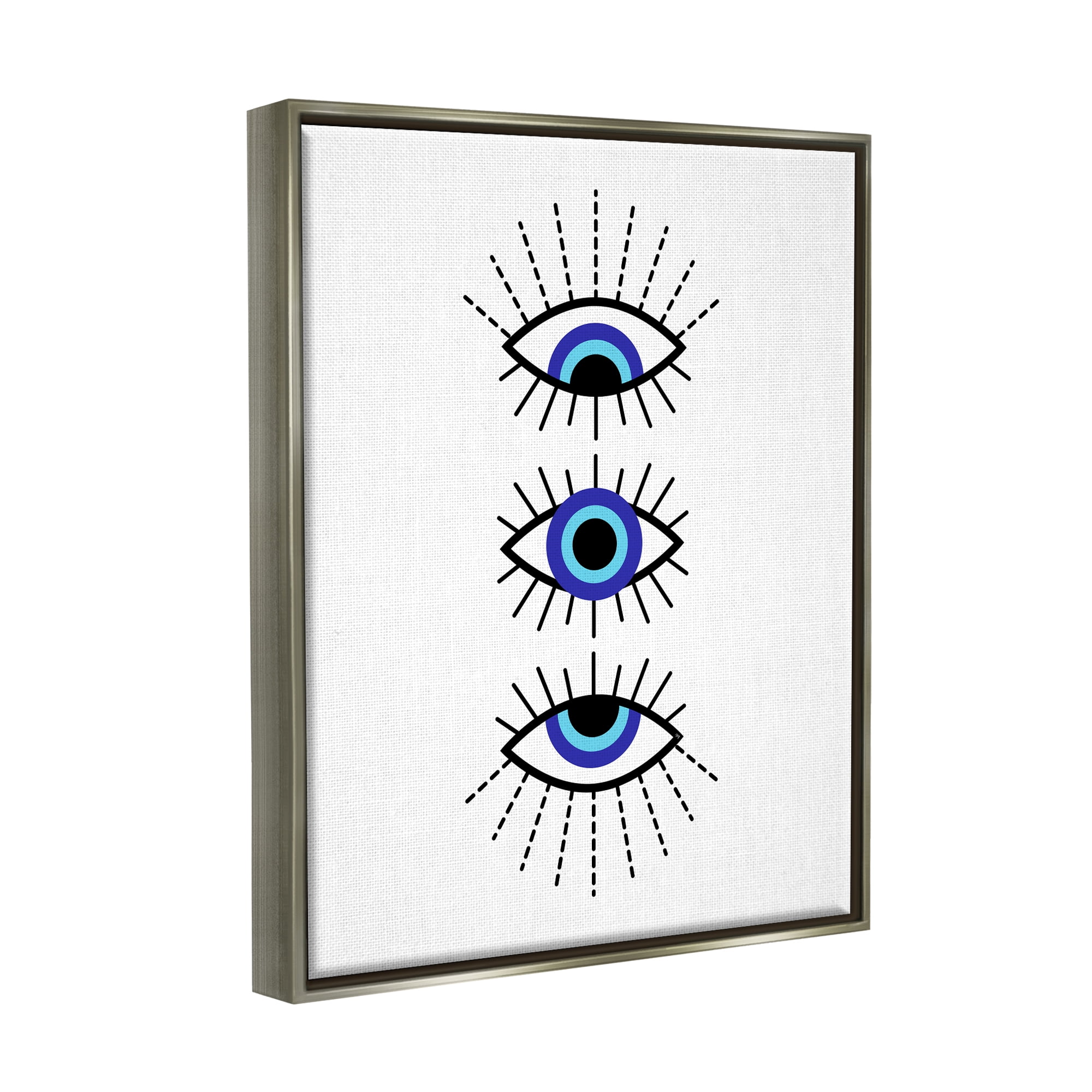 Stupell Industries Three Evil Eyes Pattern Abstract Painting Gray Floater Framed Canvas Art Print Wall Art, 25 x 31