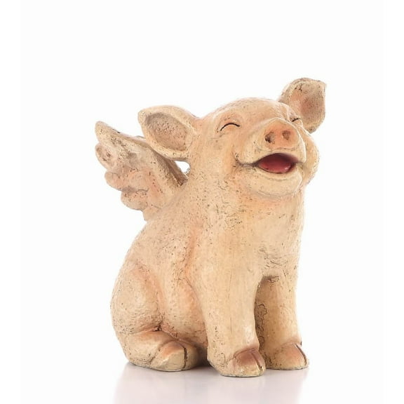 Hi-Line Gifts Laughing Pig with Wings Outdoor Garden Statue - 8.75" - Pink