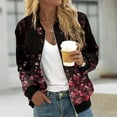 thumbnail image 2 of Light Jackets for Women Trendy Casual Zip Up Floral Print Short Sports Bomber Fall Winter Women'S Coats,Black,L, 2 of 5
