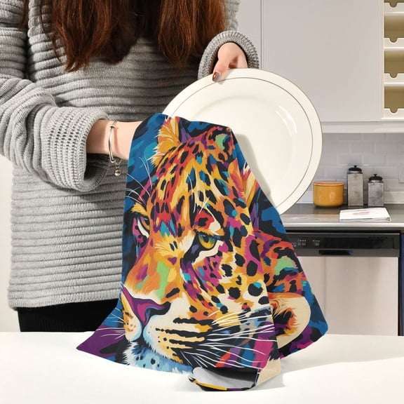 BZSMCE Kitchen Towels Creative Leopard Colorful Pattern Pattern Durable Kitchen Towel