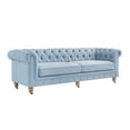 thumbnail image 3 of Rustic Manor Audriana 3 Seat Button Tufted Linen Sofa with Casters, Light Blue, 36 x 25 x 20, 3 of 9