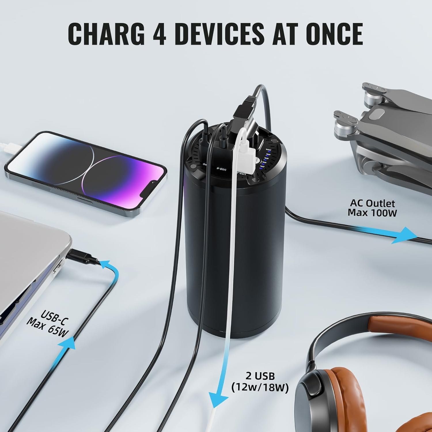 PADJYYUSZ Portable Laptop Charger with AC Outlet/98Wh/27000mAh/Fast Charging. Black