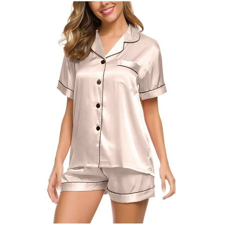 

Tawop Womens Silk Satin Pajamas Set Two-Piece Sleepwear Loungewear Button-Down Sets 12 Month Pajamas Girl Memorial Day