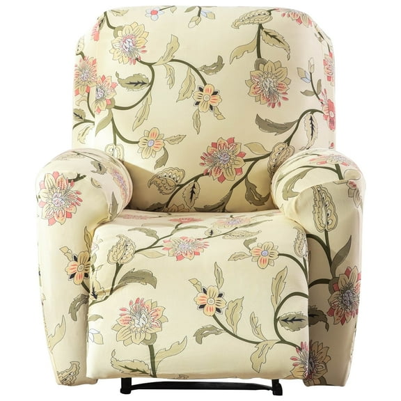 Printed Recliner Chair Cover Polyester Stretch Recliner Sofa Slipcover, Beige Floral
