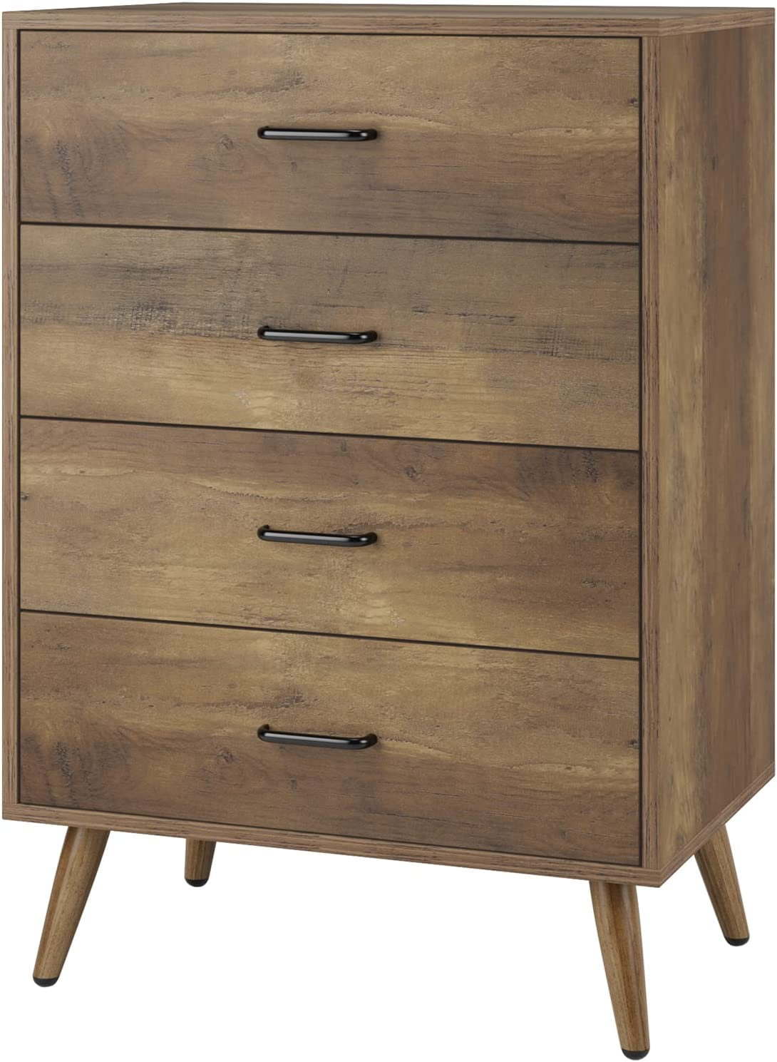 MidCentury Modern 4 Drawer Dresser, Wood Chest of Drawer with Storage, Bedroom Dresser with