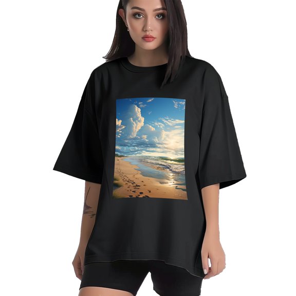Plus Size Shirt for Women Black Tops for Women Short Sleeves Shirt for Women Seaside (21) T Shirt Crewneck Shirt for Women XS