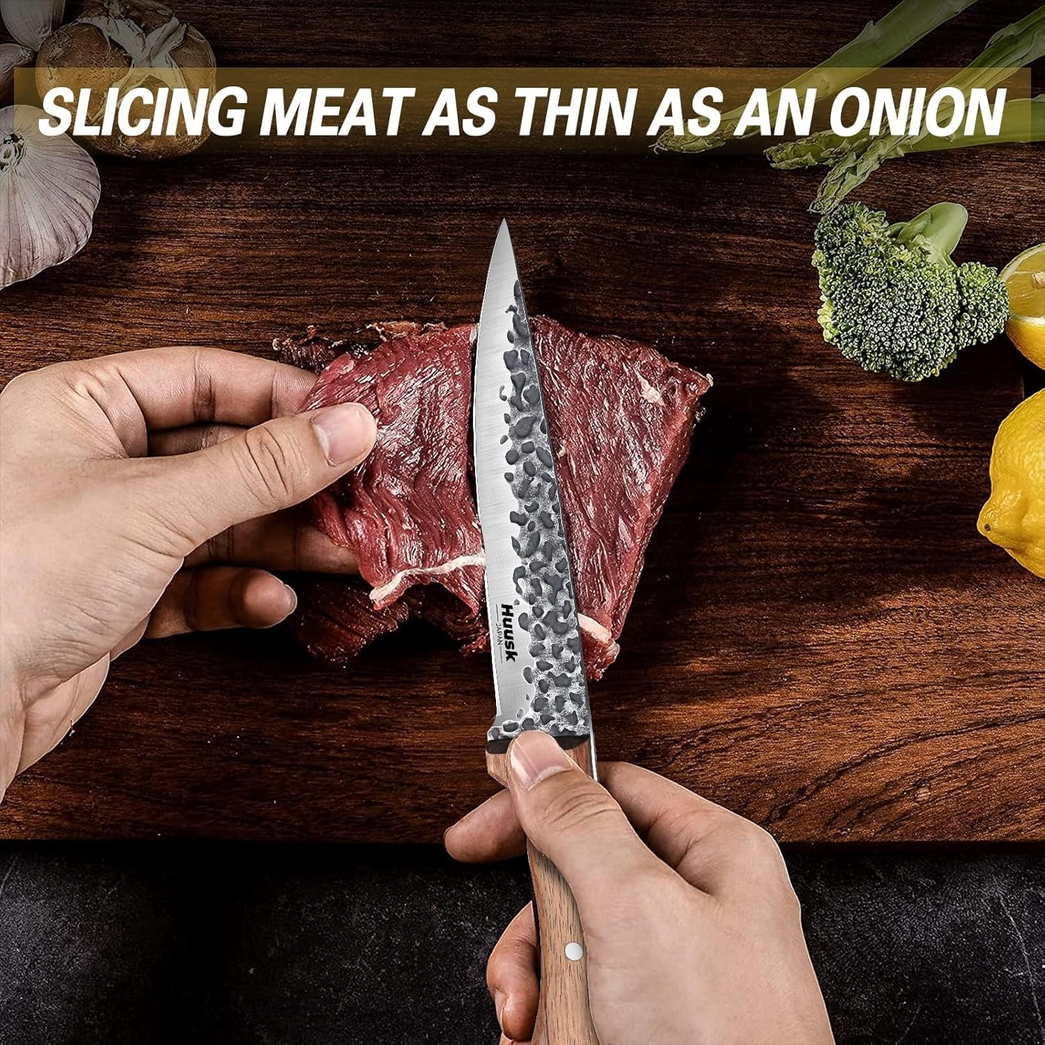 Huusk Knives from Japan, Boning Knife for Meat Cutting 6 inch, Butcher Knife for Brisket Trimming, Viking knives with Sheath, Full Tang Kitchen Utility Knife, Gift for Fathers and Mothers