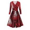 thumbnail image 5 of Christmas Dresses for Women Women's Casual And Fashionable Christmas Printed Long Sleeved V-neck Sexy Dress with Pockets for Holiday Party,Wine,XL, 5 of 7