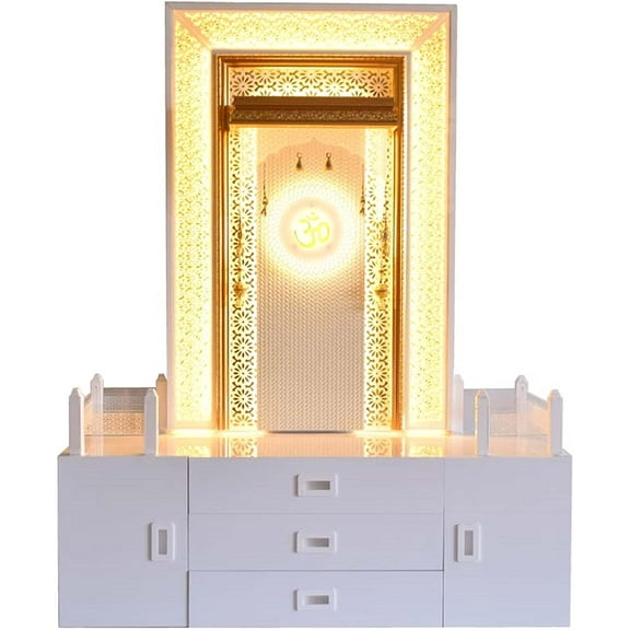 Pooja MANDIR for Home Decorative Home Temple with Extra Storage and LED Lighting Size (L X B X H - in Inches) : 48.00 X 18.00 X 60.00