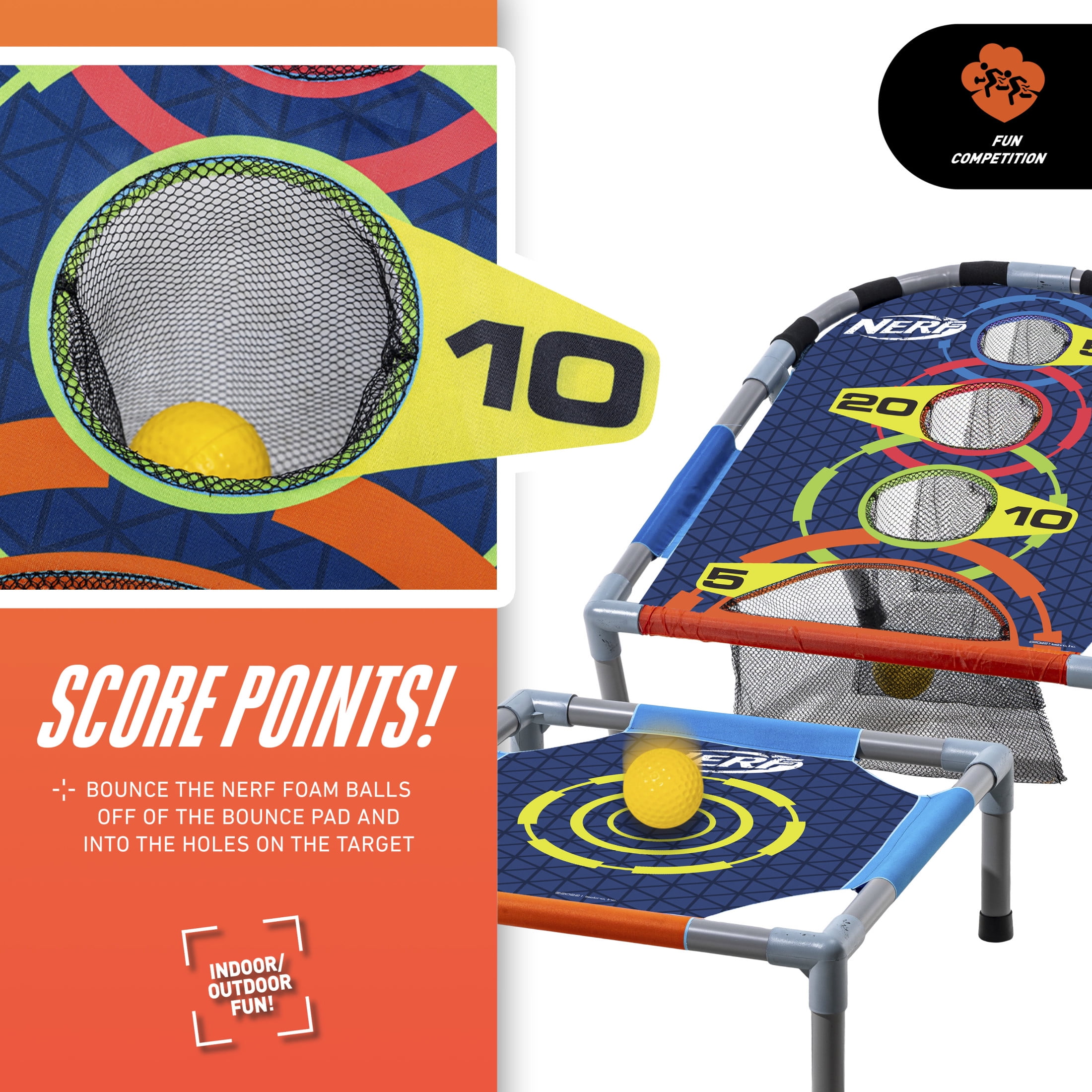 NERF Kids Bounce N Score Target Toss Game Set - Foam Ball Bouncing Target Game for Kids Ages 6+ - (6) Balls and (1) Scoring Target Included