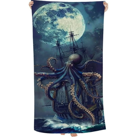 PHYHOO Ocean Octopus Oversized Quick Dry Microfiber Beach Towel Octopus Ship Lightweight Sand Free Towel Super Soft & Absorbent for Travel Swimming Sports 30x60in