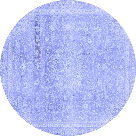 Ahgly Company Machine Washable Indoor Round Abstract Blue Modern Area Rugs, 4' Round