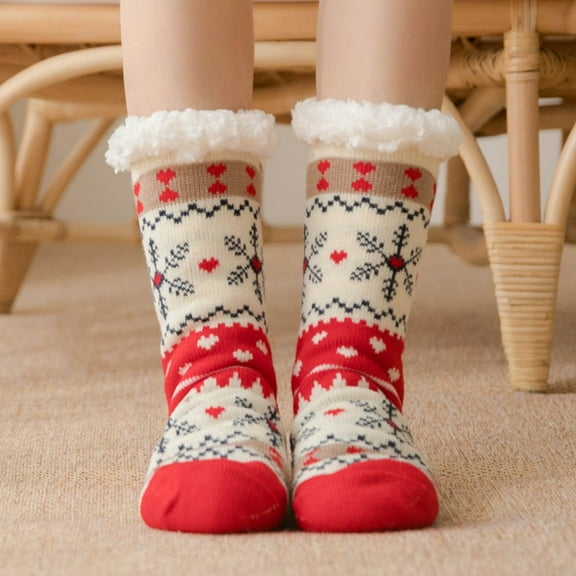 Lroveb Fuzzy Christmas Socks for Women Women's Winter Super Soft Warm Fleece-Lined Grippers Slipper Socks