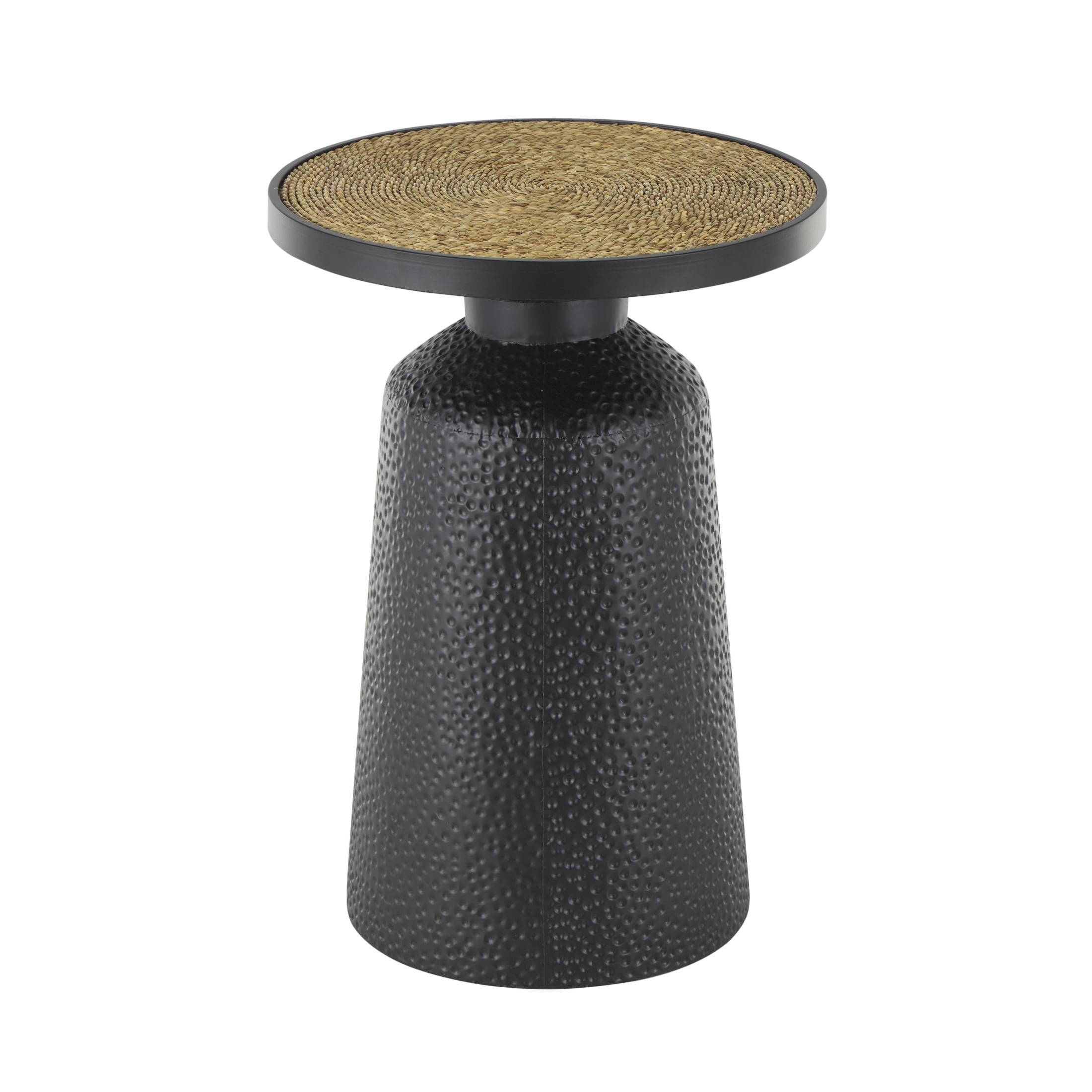 DecMode 16" x 22" Black Metal Handmade Accent Table with Rope Tabletop, 1-Piece