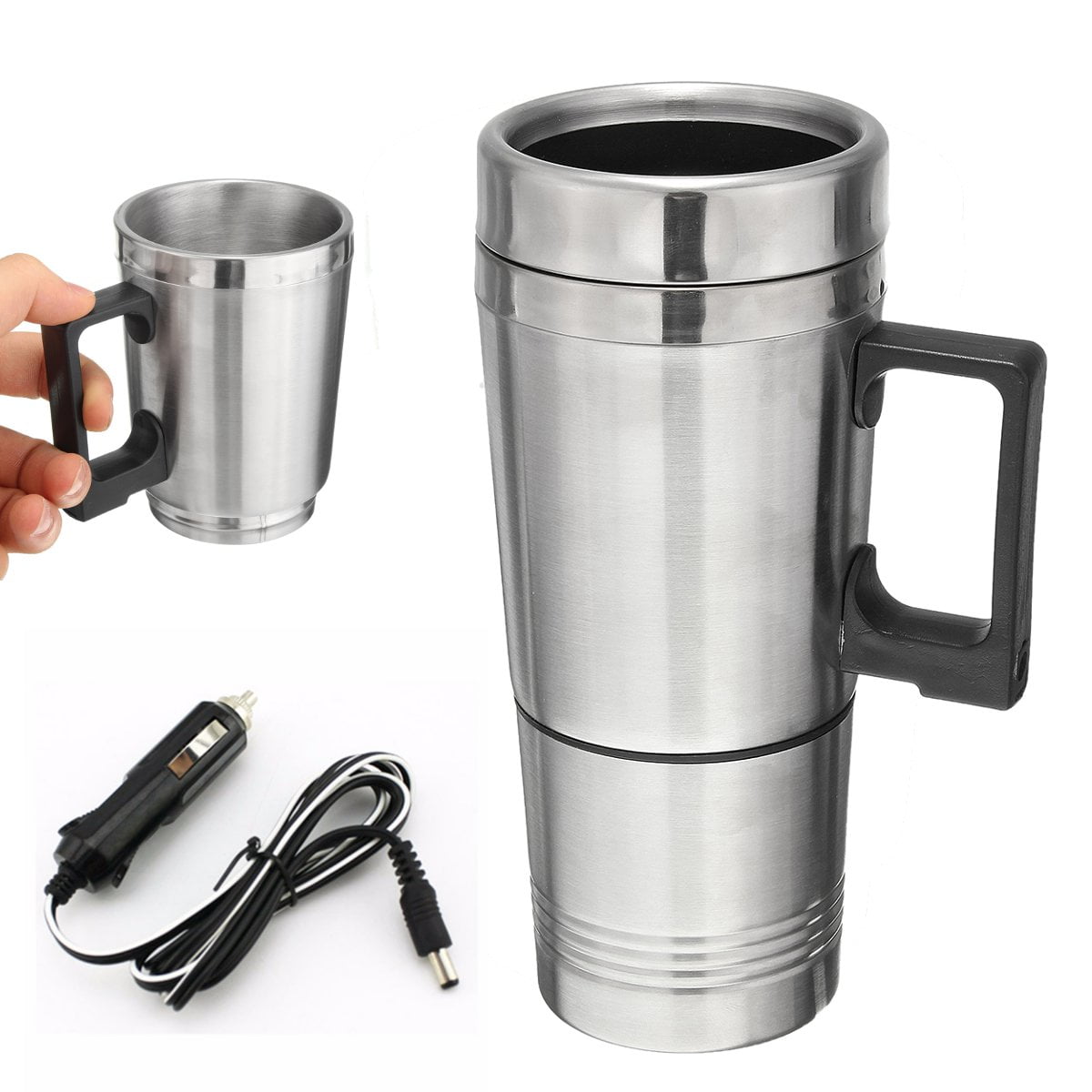 Portable 12V Car Electric Heated Hot Water Kettle Bottle Stainless Steel Cup 