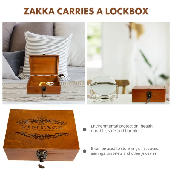 MEIBUTYUP Vintage Wooden Jewelry Box Lock, Brown Organizer Case for Necklace and Accessory Storage
