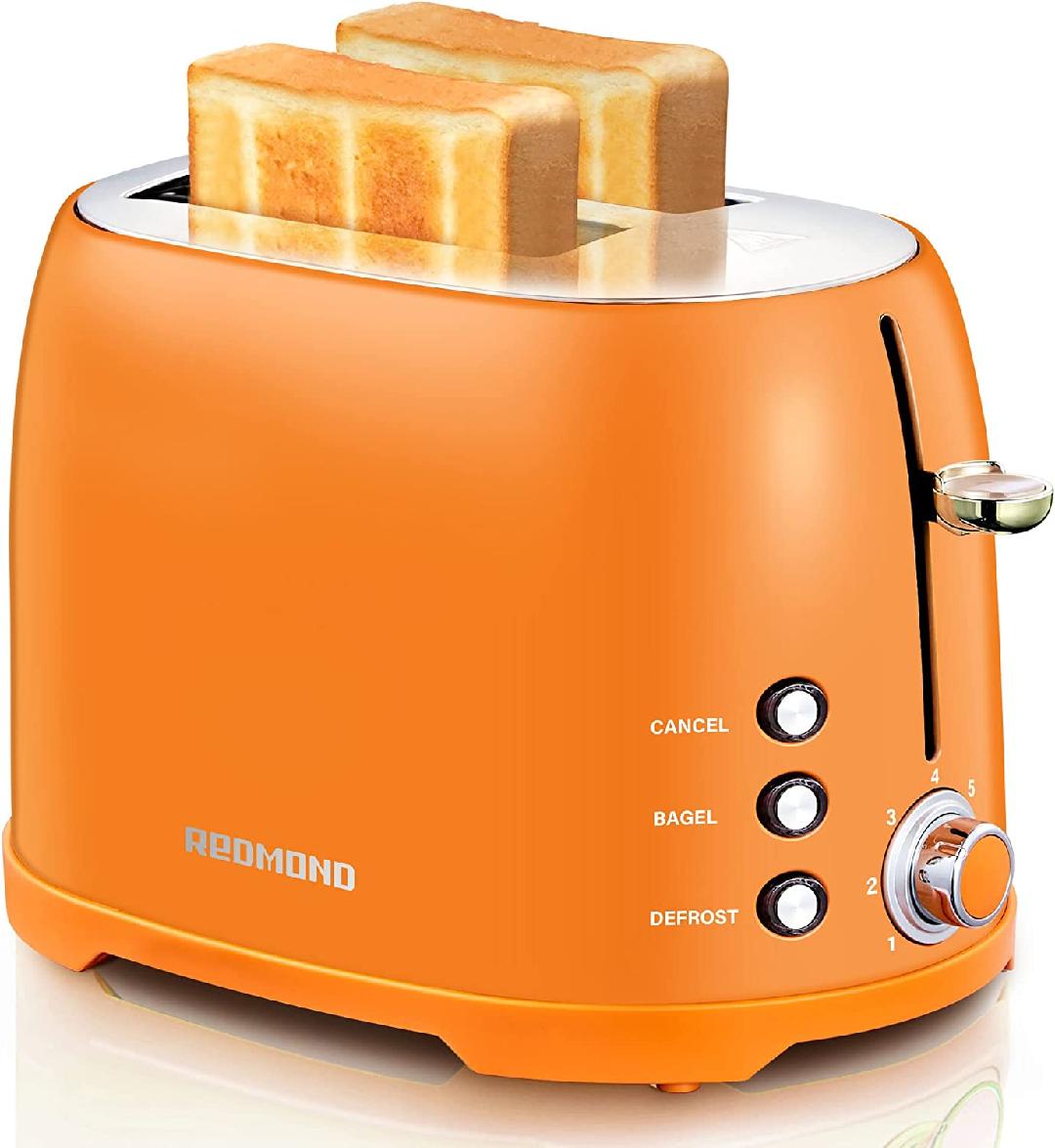 Toaster 2 Slice, Retro Orange Stainless Steel Compact Bagel Toaster with 1.5” Extra Wide Slots